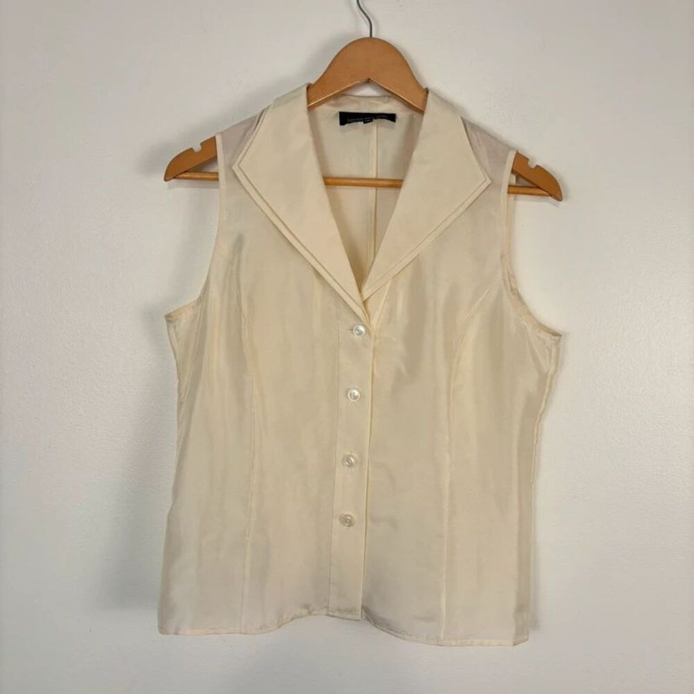 Jones New York Collection Women's 8 Ivory Silk Sleeveless Button-Up Blouse Top